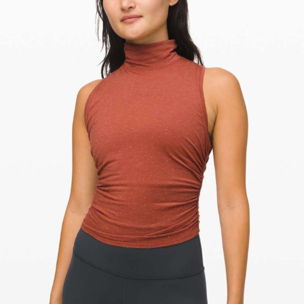 Lululemon See the Horizon Orange Mock Neck Tank Ruched - size 4